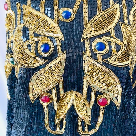 Vintage‎ 80's Silk, Sequin and Rhinestone Creative Creations Disco Glam Blouse - Picture 7 of 14